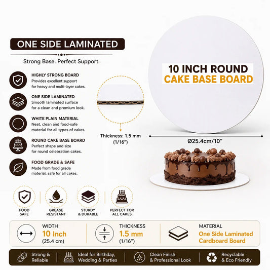 10 INCH ROUND CAKE BASE BOARD ONE SIDE LAMINATED