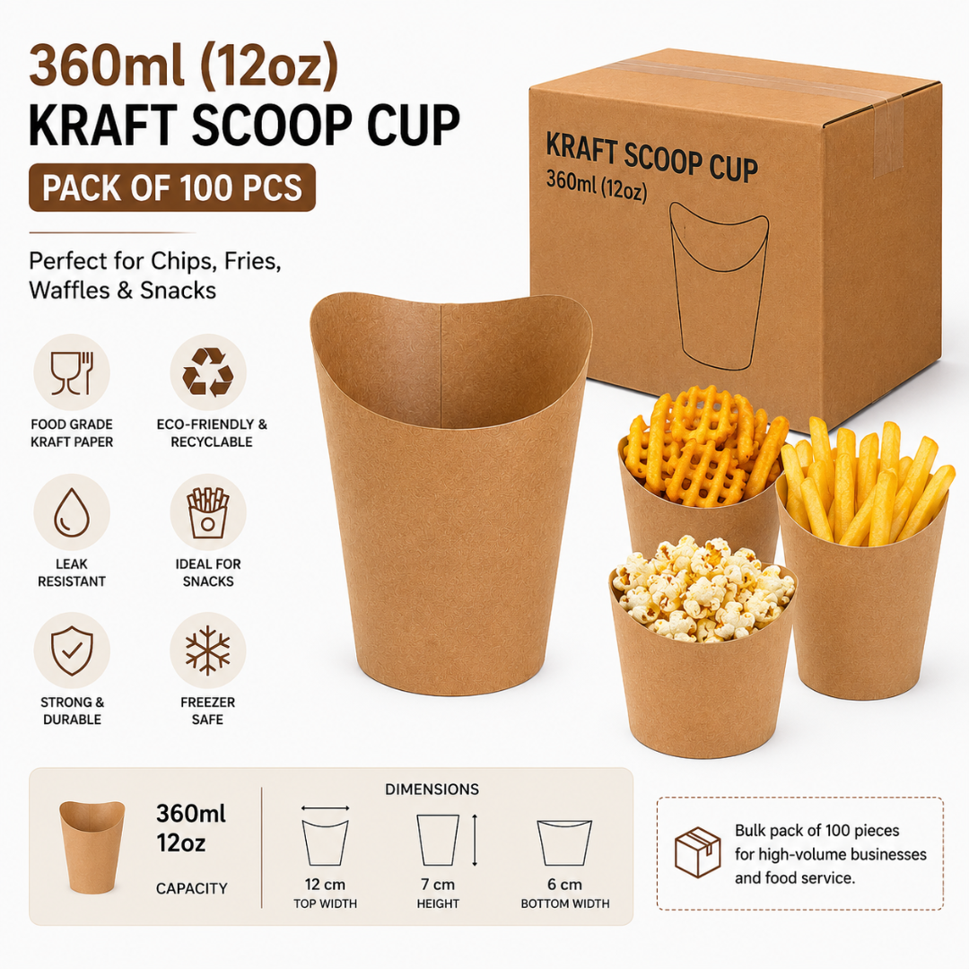 360ml/12oz Round Kraft Brown Chip/Waffle Scoop Cups 100Pcs Pack