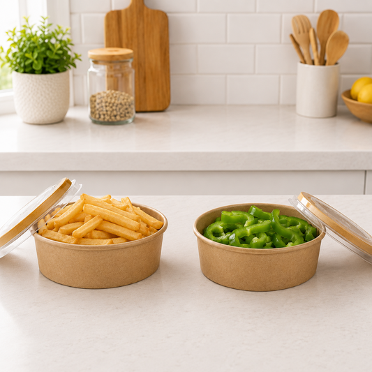 1000ml (32oz) Kraft Food Bowls with Lids – 600 Pack Eco-Friendly Takeaway Containers