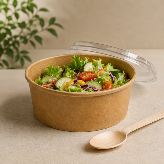 1000ml (32oz) Kraft Food Bowls with Lids – 600 Pack Eco-Friendly Takeaway Containers