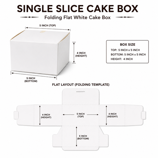 SINGLE SLICE WHITE PLAIN CAKE BOX 5X5X4 INCH FLAT FOLD ONE SIDE LAMINATED