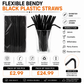 FLEXIABLE BLACK BENDY STRAWS 6mmx210mm