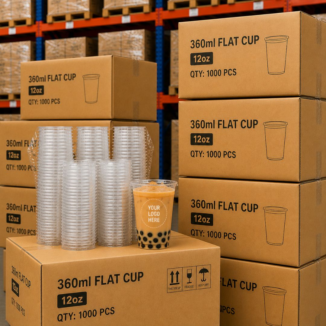 95mm 360ml Flat Plastic Cup Customized | 1000 Cups for Desserts & Cold Drinks