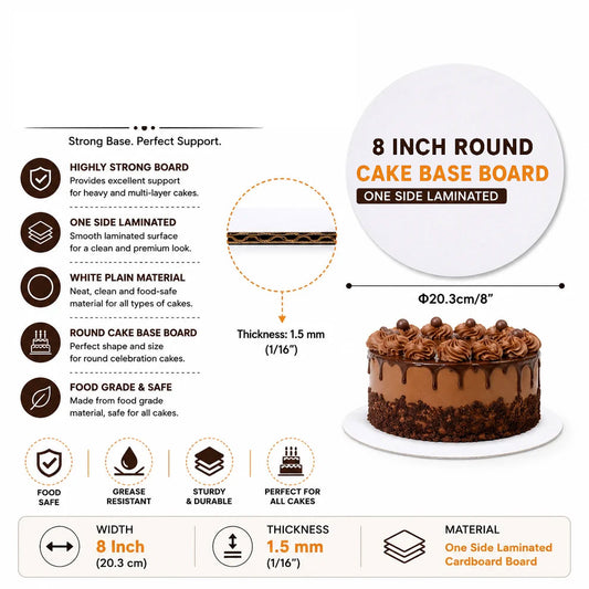 8 INCH ROUND CAKE BASE BOARD ONE SIDE LAMINATED