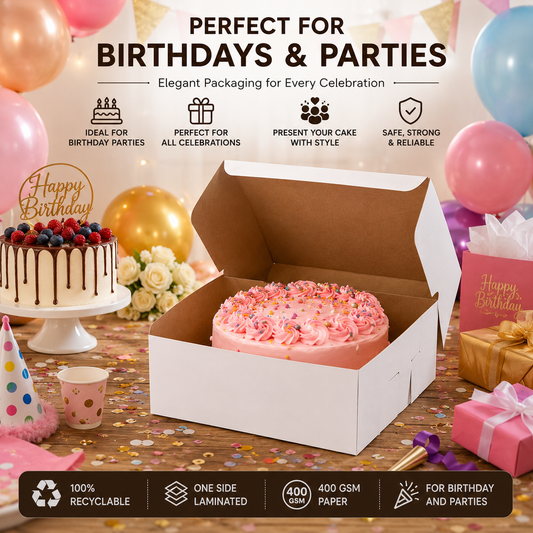 10 INCH WHITE PLAIN CAKE BOX 10X10X5 INCH FLAT FOLD ONE SIDE LAMINATED