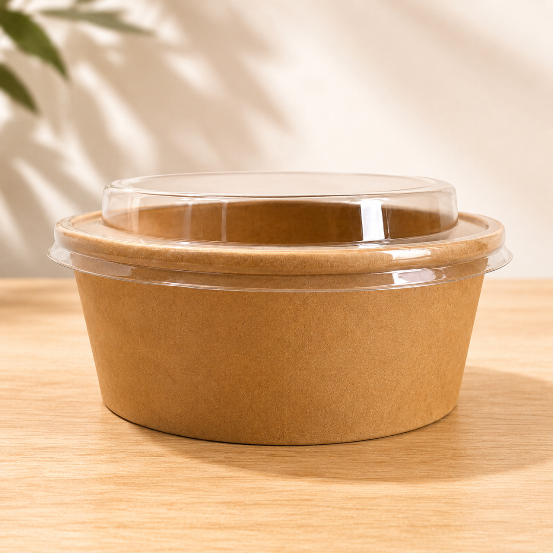 500ml (16oz) Kraft Food Bowls with Lids – 600 Pack Eco-Friendly Takeaway Containers