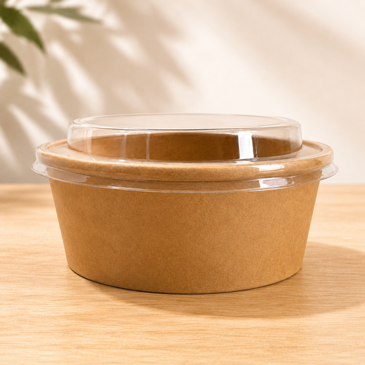 500ml (16oz) Kraft Food Bowls with Lids – 600 Pack Eco-Friendly Takeaway Containers