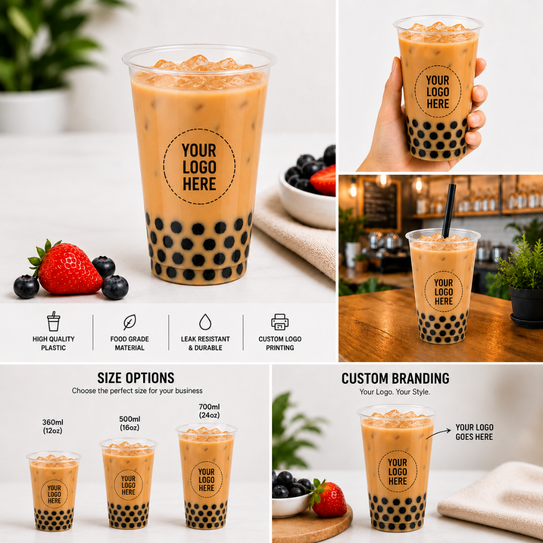 95mm 500ml Flat Plastic Cup Customized – 1000 Cups for Desserts & Cold Drinks