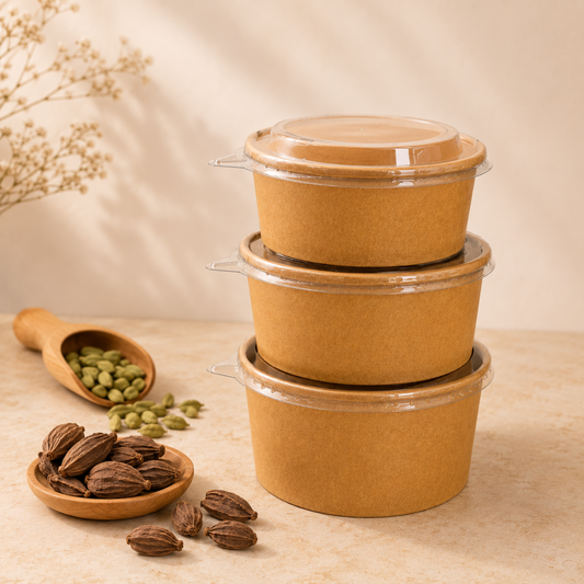 500ml (16oz) Kraft Food Bowls with Lids – 600 Pack Eco-Friendly Takeaway Containers