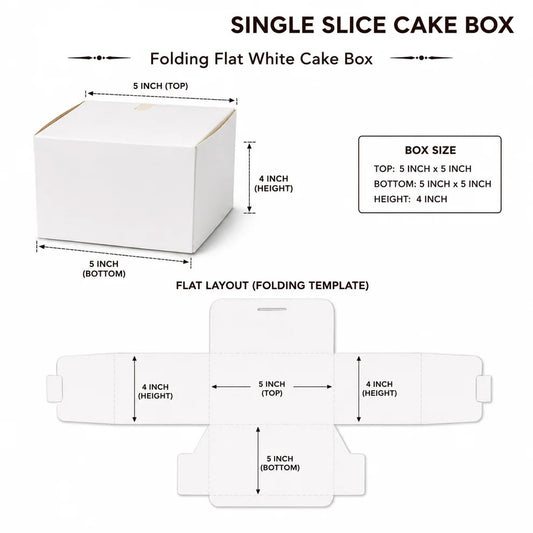 SINGLE SLICE WHITE PLAIN CAKE BOX 5X5X4 INCH FLAT FOLD ONE SIDE LAMINATED