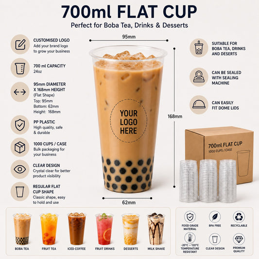 95mm 700ml Flat Plastic Cup Customized – 1000 Cups for Desserts & Cold Drinks