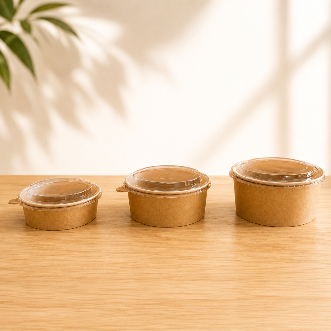 750ml (22oz) Kraft Food Bowls with Lids – 600 Pack Eco-Friendly Takeaway Containers