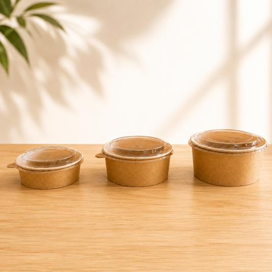 750ml (22oz) Kraft Food Bowls with Lids – 600 Pack Eco-Friendly Takeaway Containers