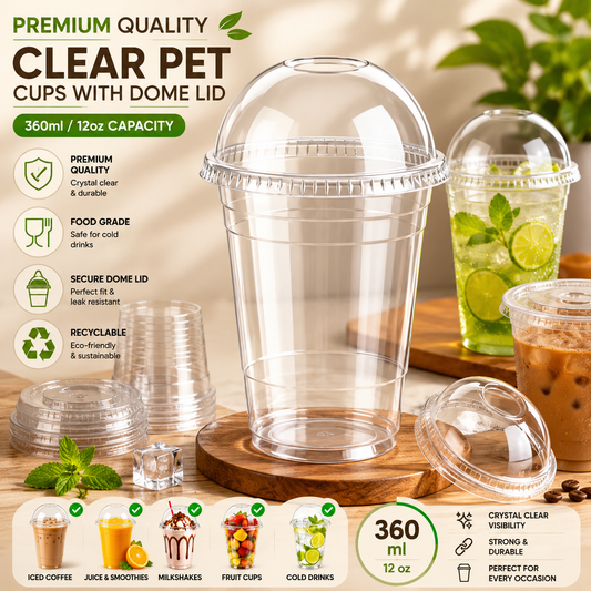 95mm 360ml 12oz Flat Bottom Milkshake Cup & Dessert Cup with Lids
