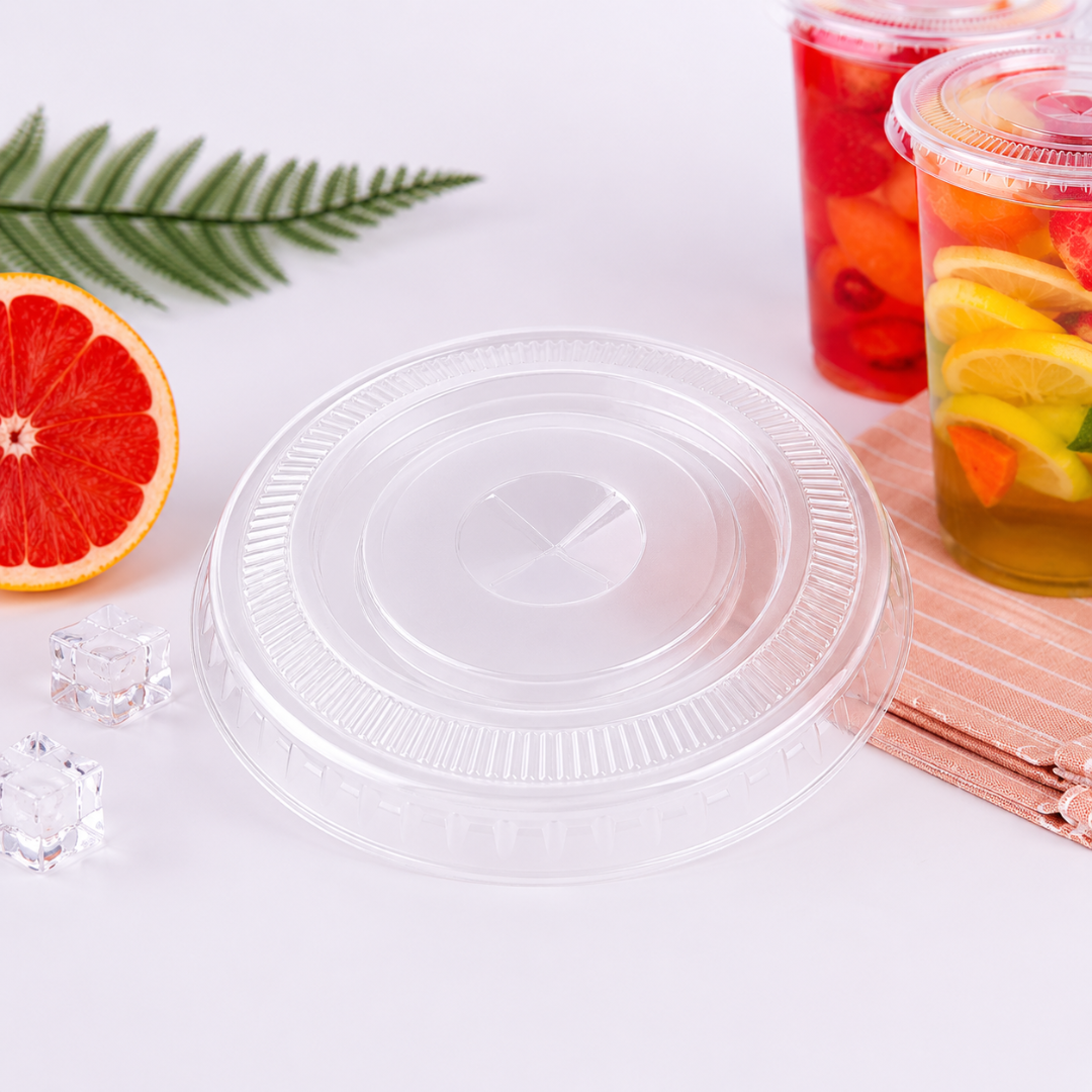 95mm Flat Lid for Bubble Tea and Smoothie Cups (1000pcs) Made of PET with Straw Hole
