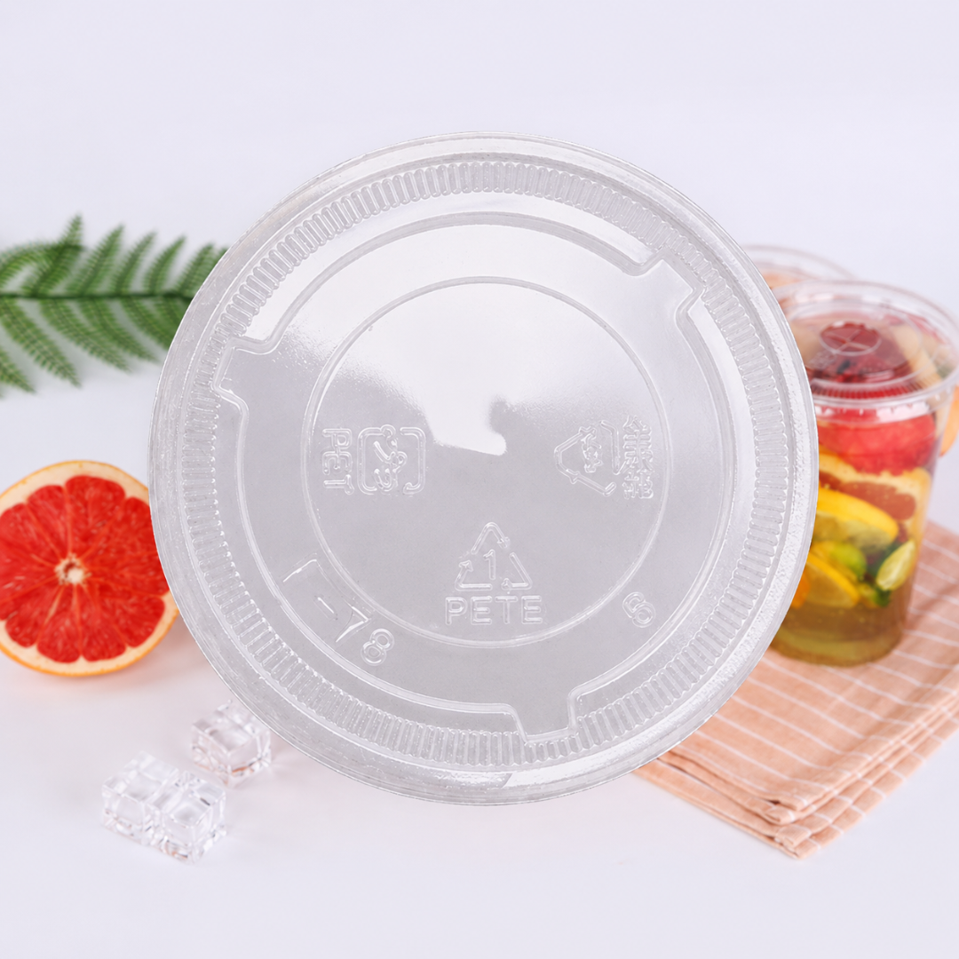 95mm Flat Lid for Bubble Tea and Smoothie Cups (1000pcs) Made of PET with Straw Hole